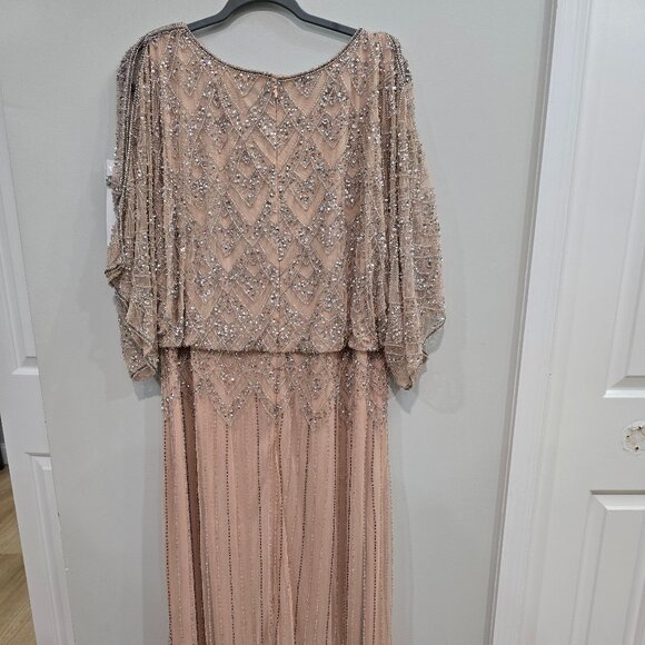 Pisarro Nights Beaded Mother of the Bride Blouson Maxi Dress Blush 16W - Picture 2 of 10